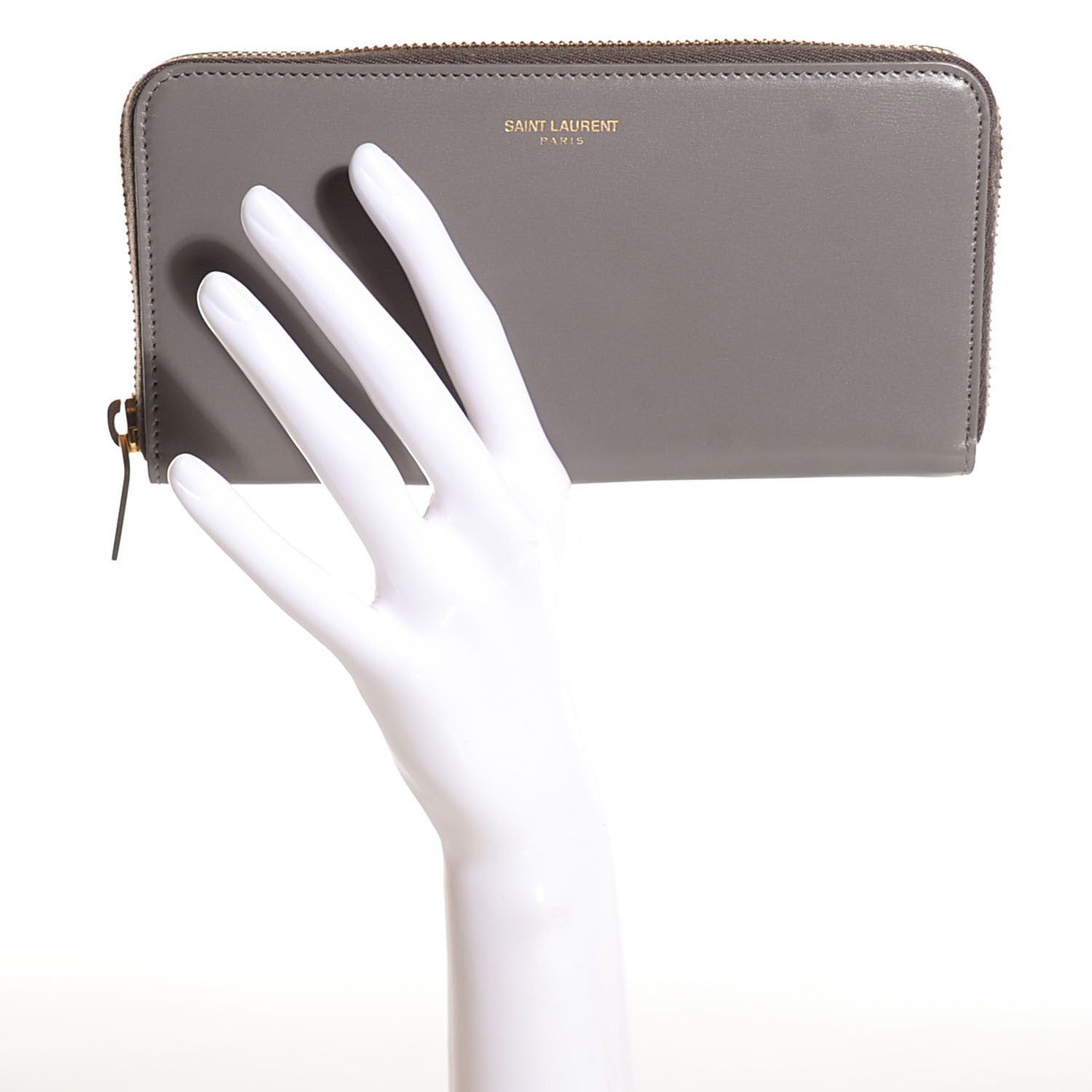 Saint Laurent Calfskin Classic Zip Around Wallet Light Grey 2 of 7