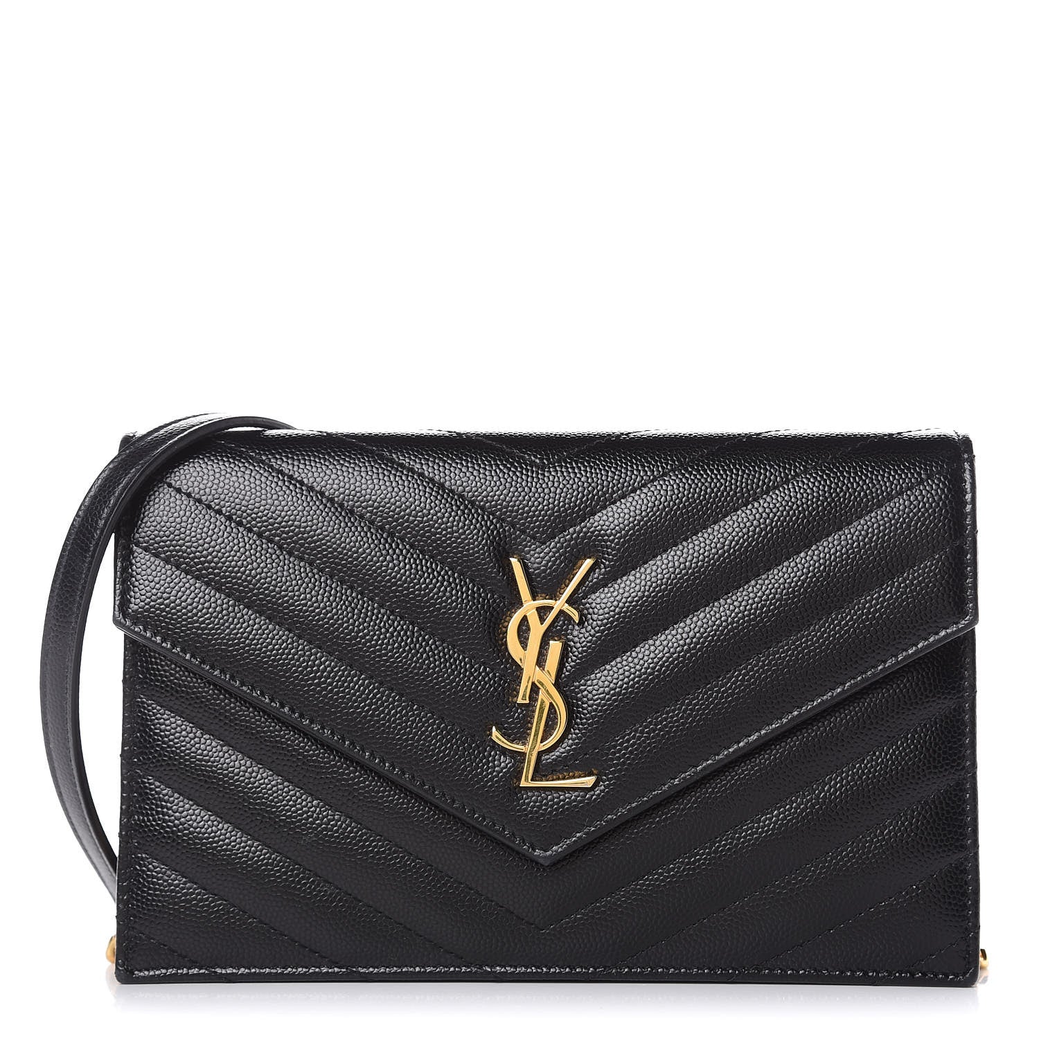 Saint Laurent Grain De Poudre Matelasse Chevron Monogram Envelope Chain Wallet Black 1 of 10