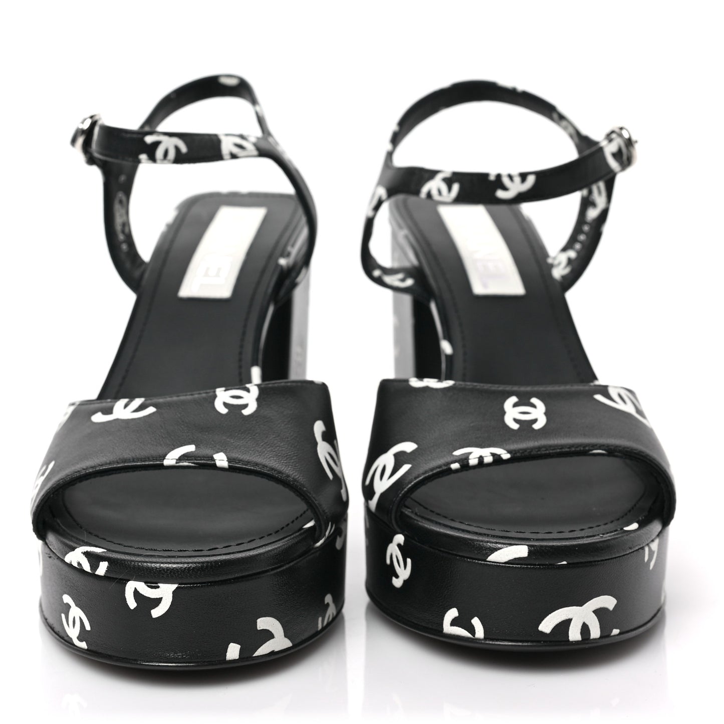 Printed Lambskin CC Platform Sandals 39.5 Black White