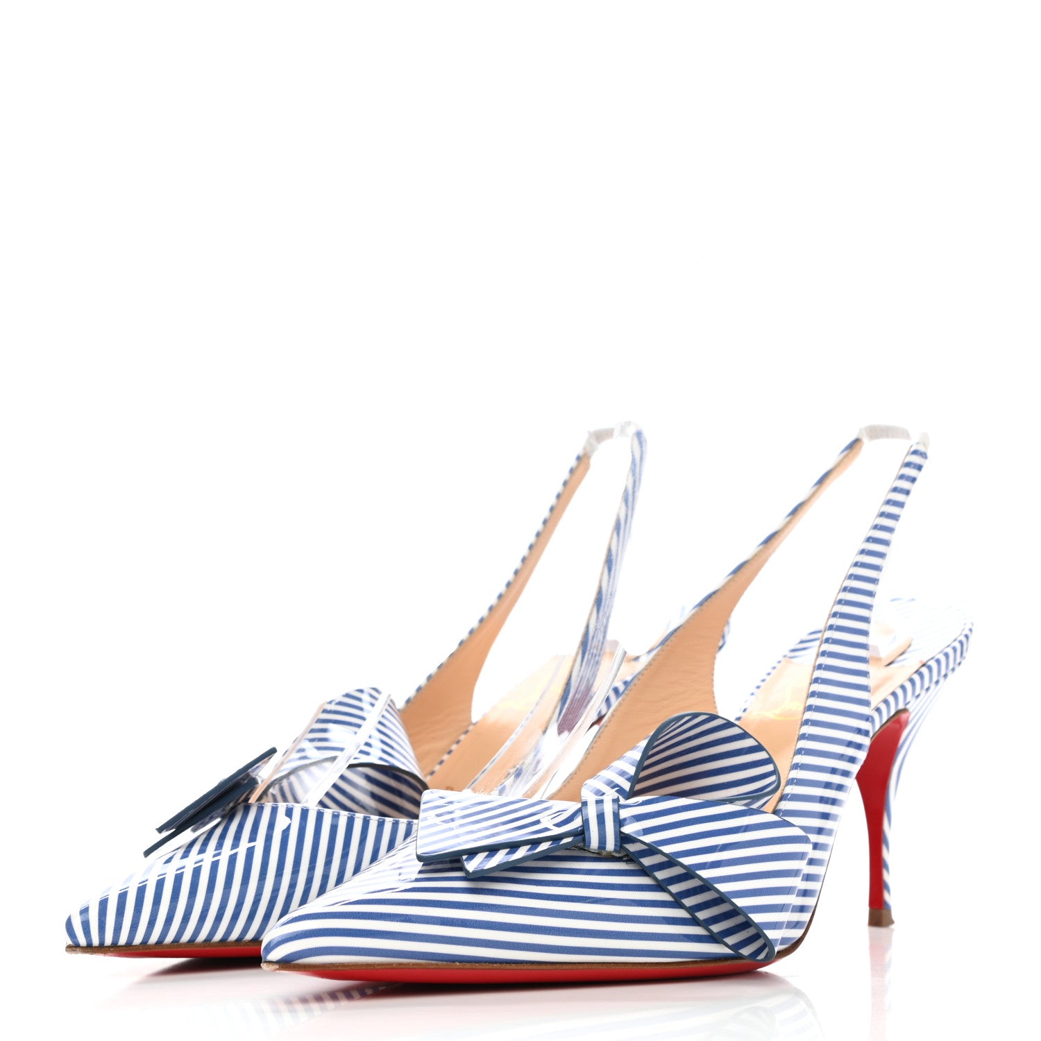 Christian Louboutin Patent Stripes Clare Nodo 80 Pumps 39 Jeans White 3 of 10