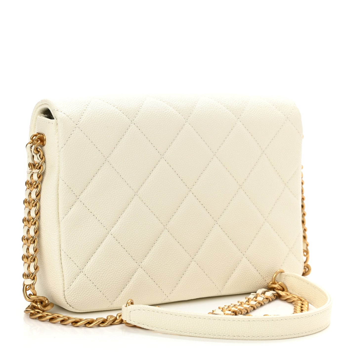 Shiny Caviar Quilted Small Chain Melody Flap White