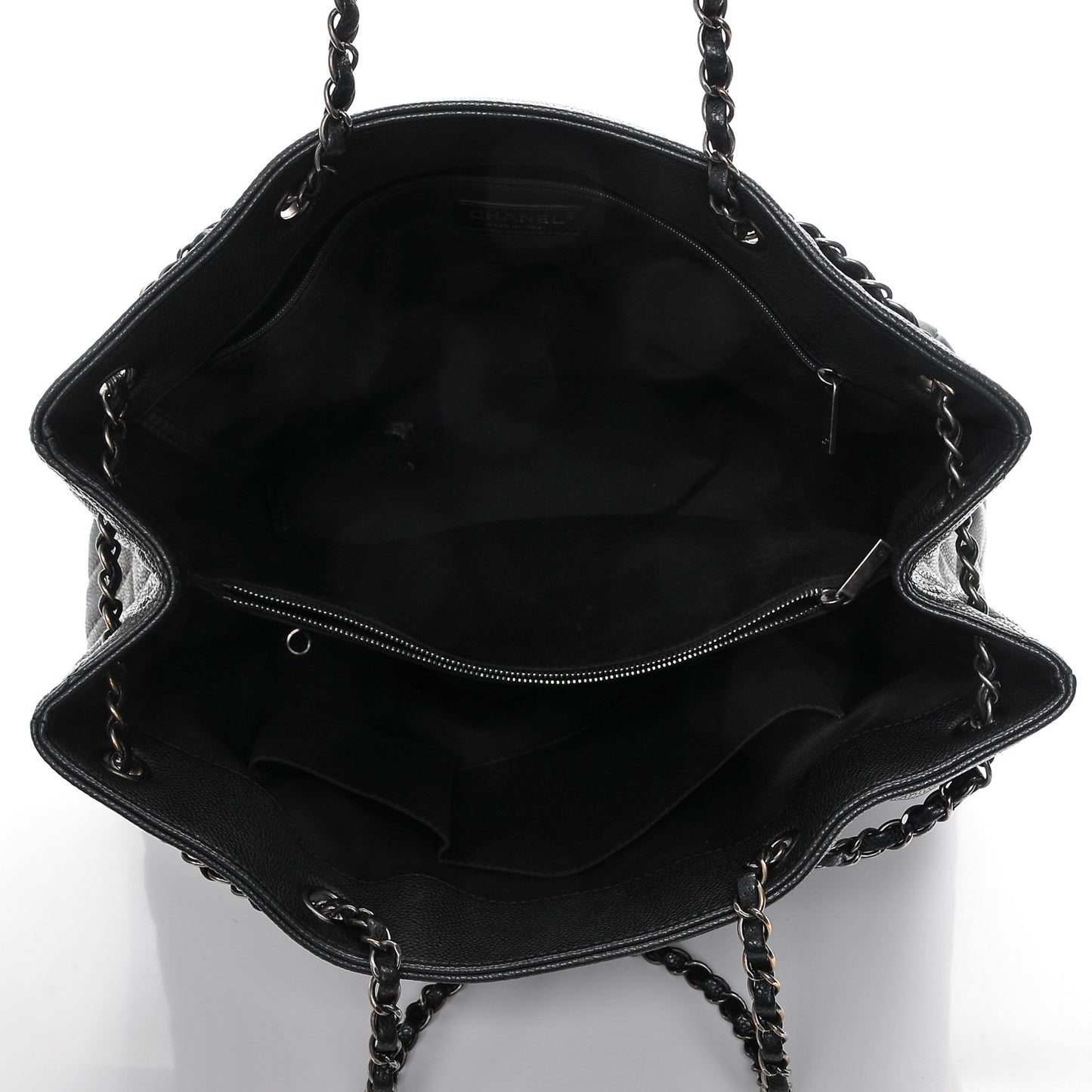 Grained Calfskin Large Shopping Tote Black