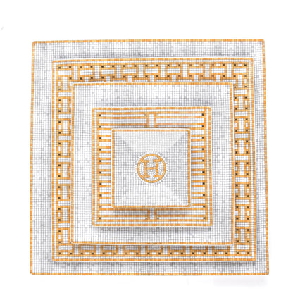 Hermes Porcelain Mosaique Au 24 Set of 5 Square Plates Gold 1 of 6
