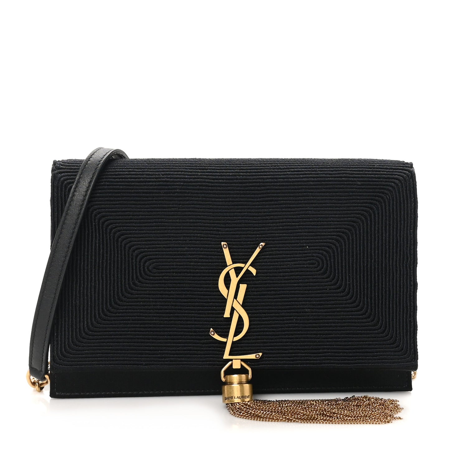 Satin Woven Monogram Kate Tassel Chain Wallet Black
