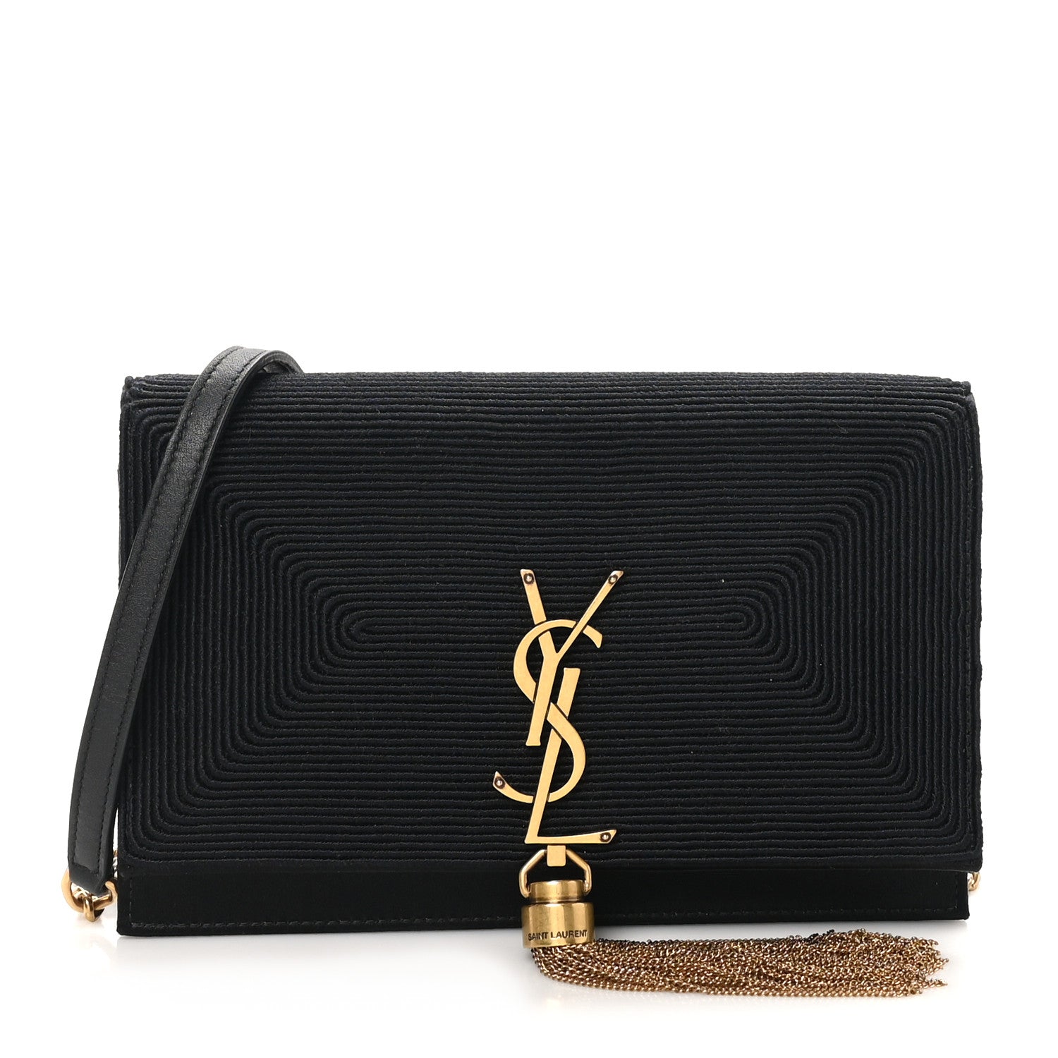 Saint Laurent Satin Woven Monogram Kate Tassel Chain Wallet Black 1 of 9