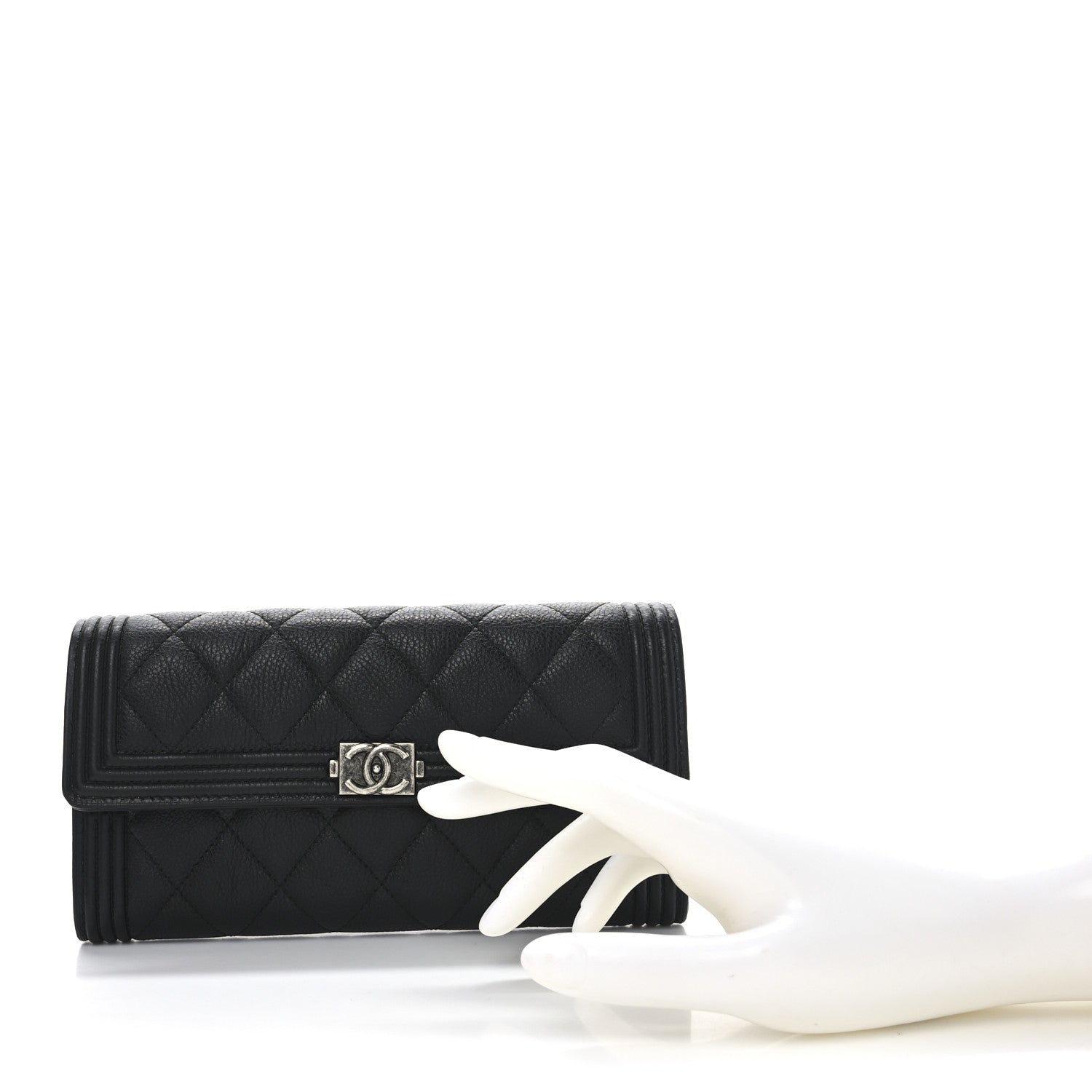 Chanel Caviar Quilted Large Boy Gusset Flap Wallet Black 2 of 10