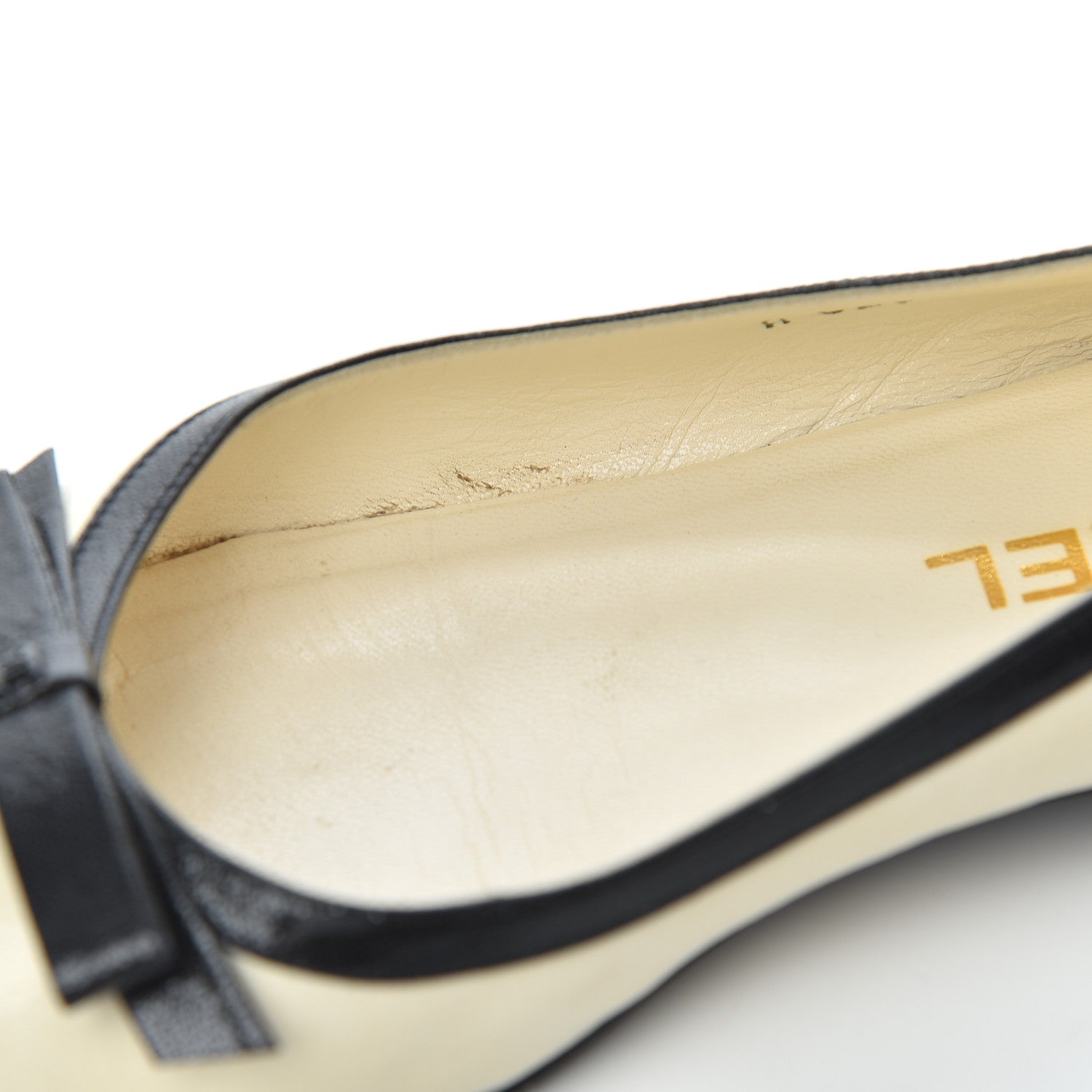 Chanel Goatskin Cap Toe Bow CC Ballerina Flats 36.5 Ivory Black 23 of 24
