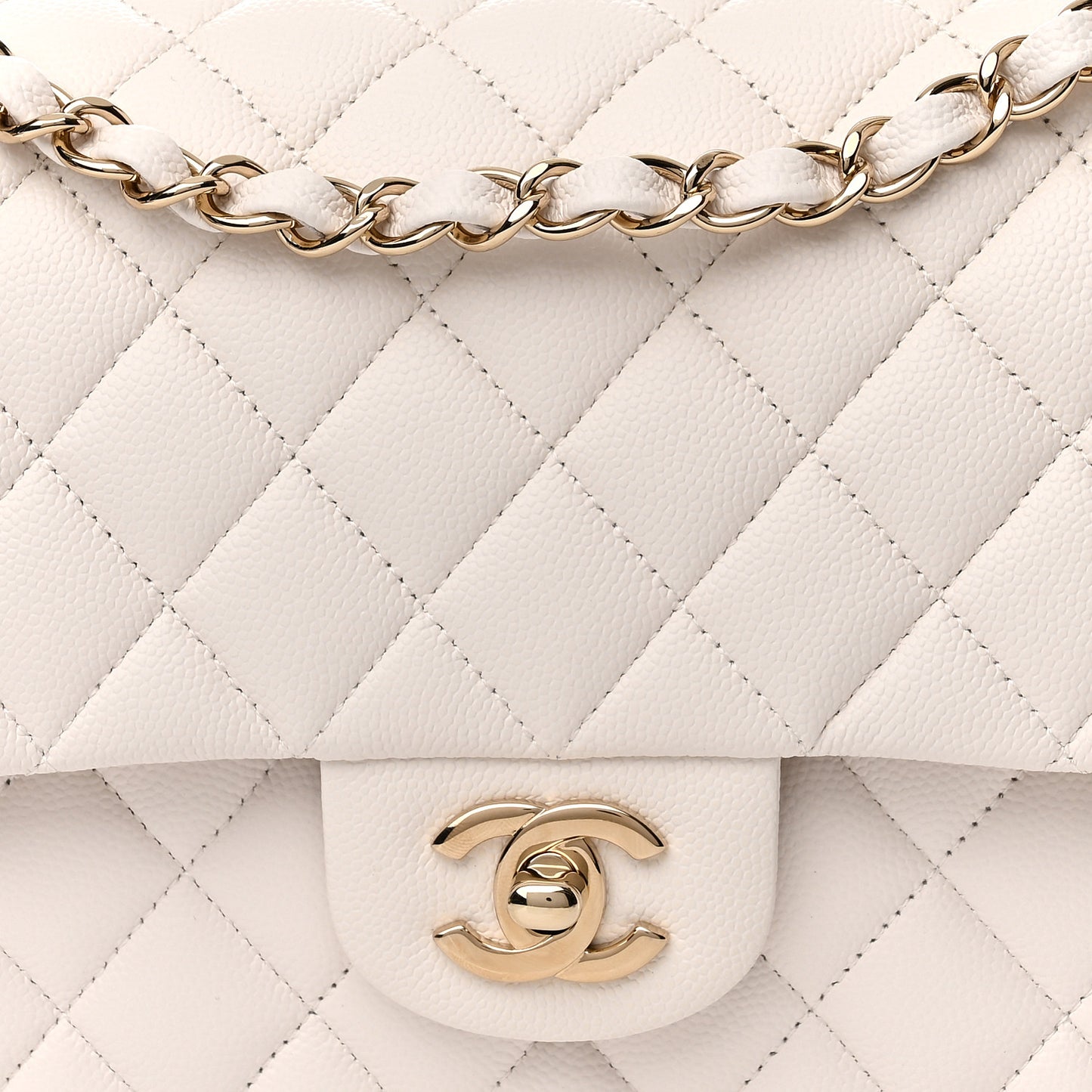 Caviar Quilted Medium Double Flap White