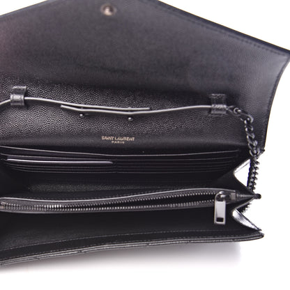 Saint Laurent Grain De Poudre Matelasse Chevron Monogram Chain Wallet Black 5 of 10