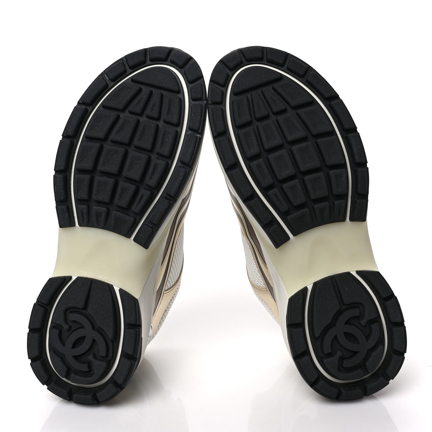Chanel Fabric Laminated Calfskin Stretch CC Sneakers 37 White Gold Silver 5 of 8