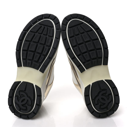 Chanel Fabric Laminated Calfskin Stretch CC Sneakers 37 White Gold Silver 5 of 8