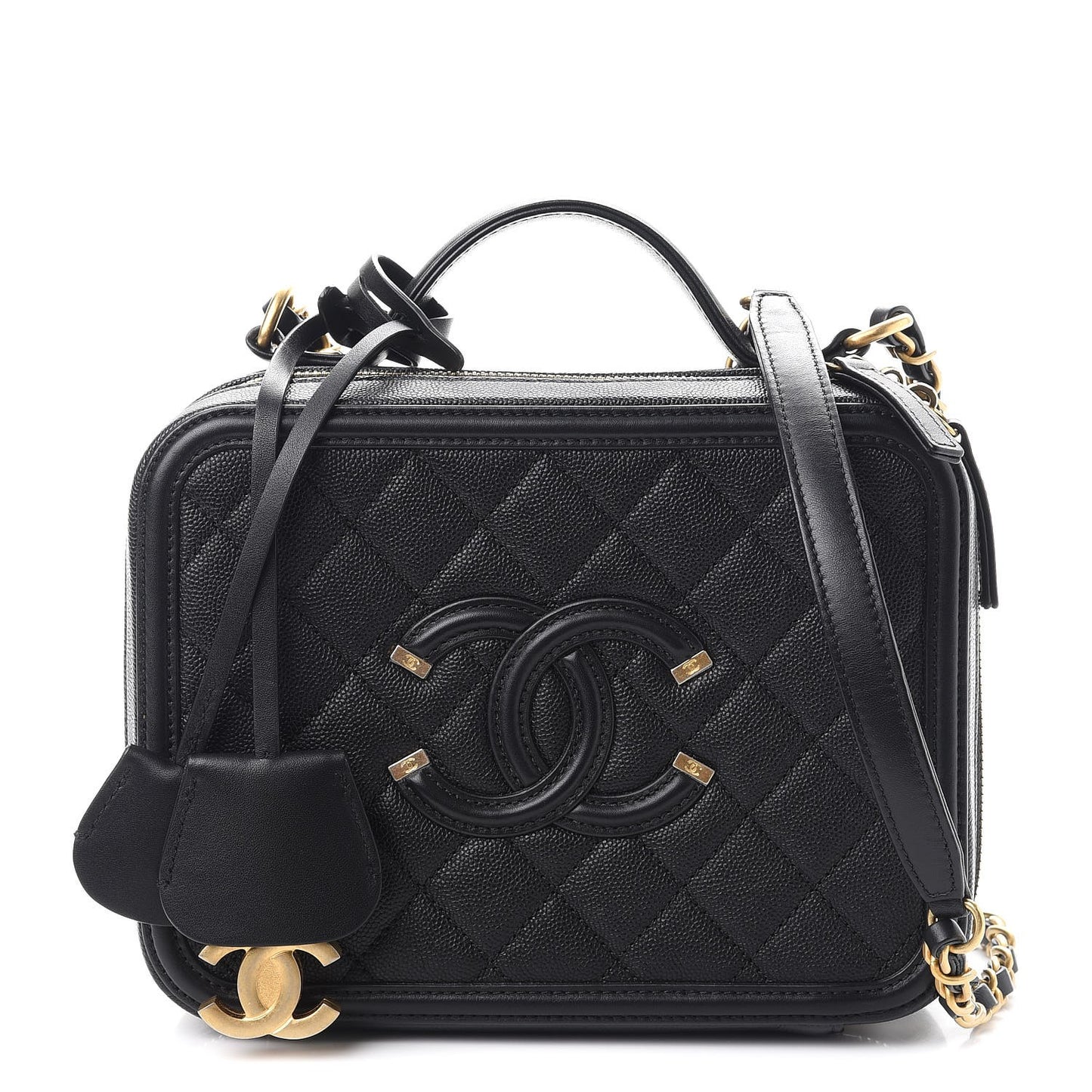 Caviar Quilted Medium CC Filigree Vanity Case Black
