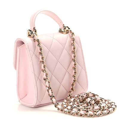 Chanel Lambskin Quilted Top Handle Clutch With Chain Light Pink 3 of 11
