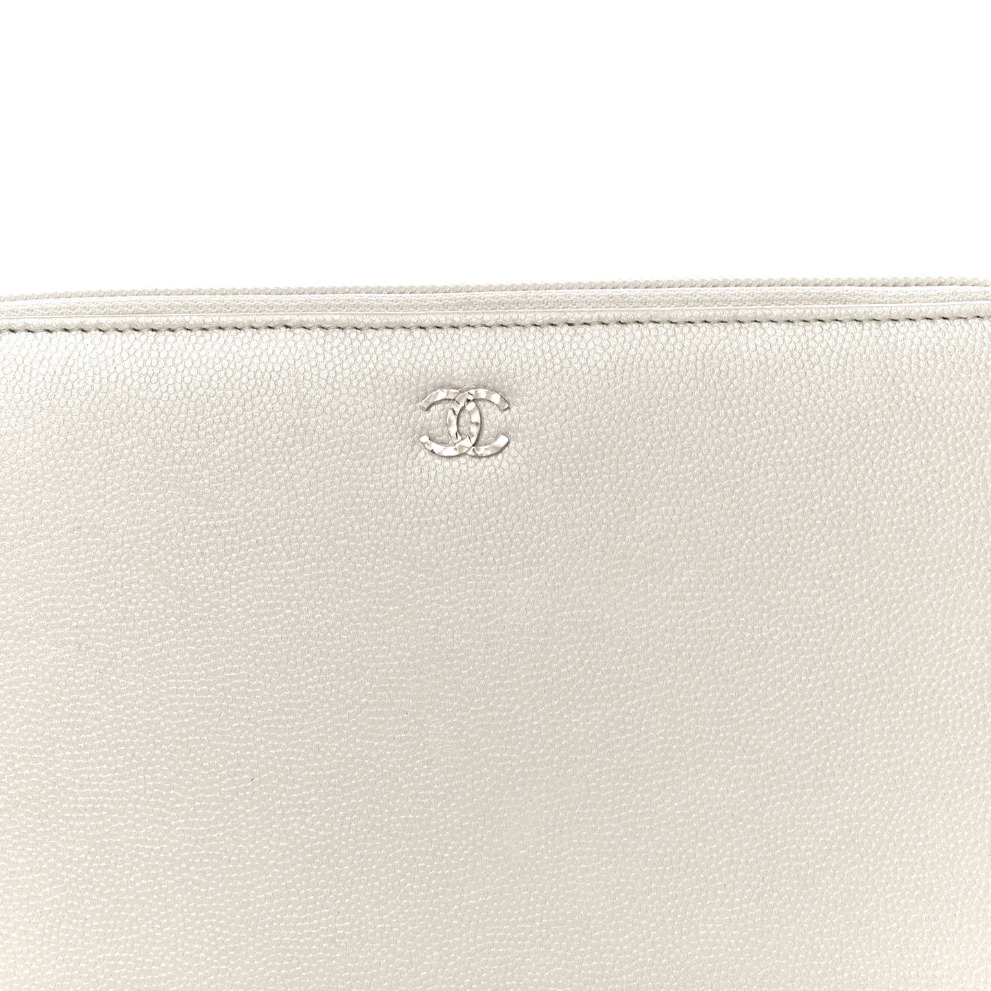 Metallic Caviar Large Sevruga Zip Around Organizer Wallet Silver