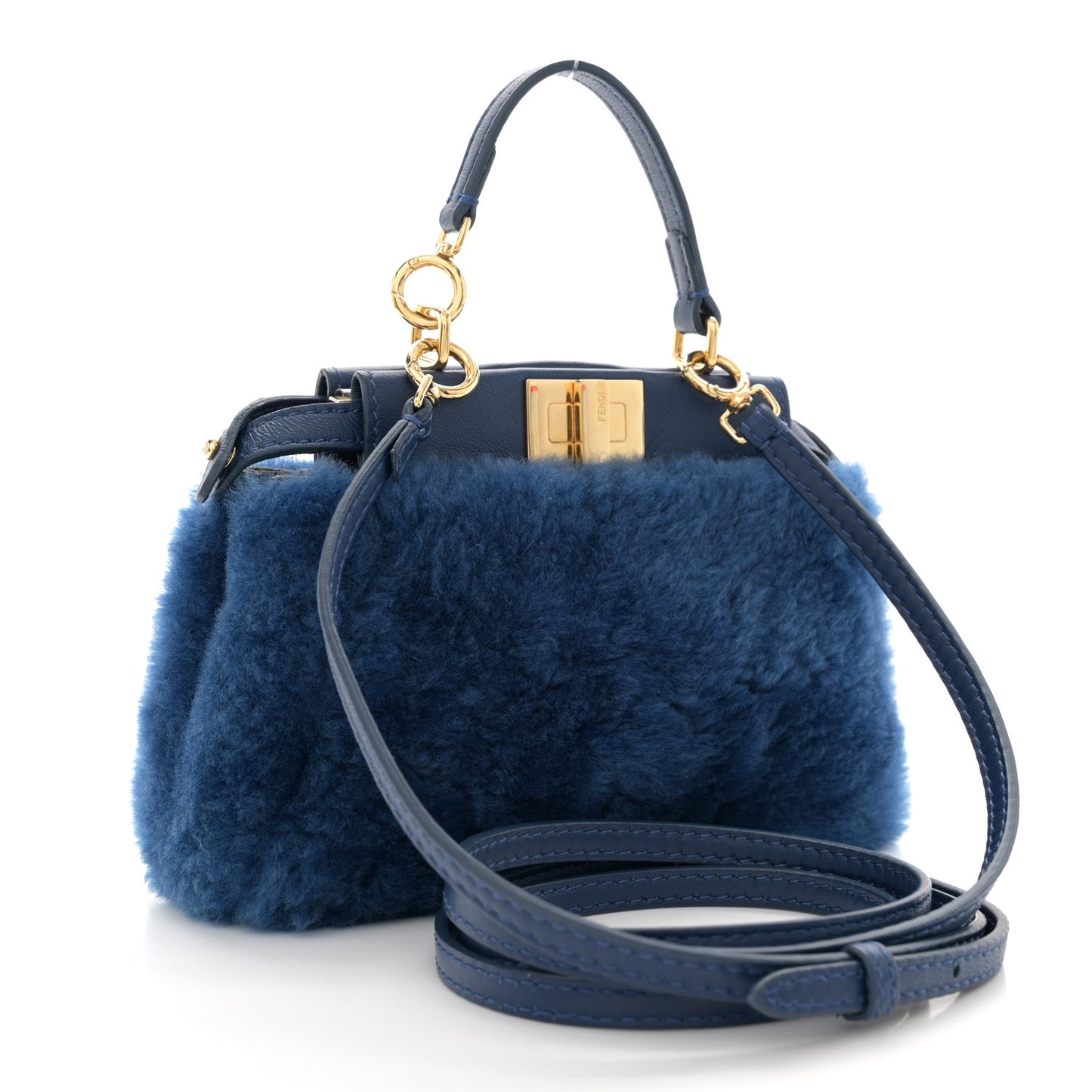 Shearling Shiny Nappa Micro Peekaboo Iconic Satchel Blue