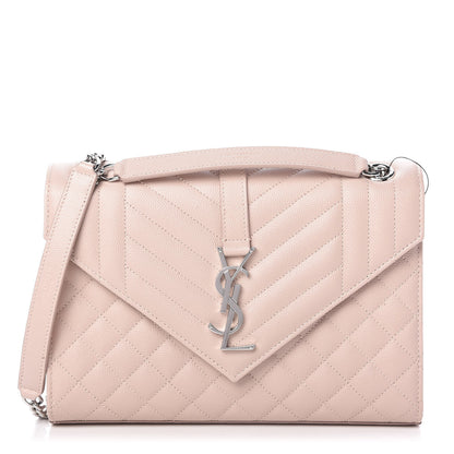 Saint Laurent Grain De Poudre Textured Mixed Matelasse Medium Triquilt Monogram Satchel Marble Pink 1 of 10