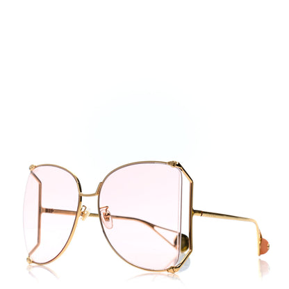 Gucci Metal Oversized Round Sunglasses GG0252S Gold Pink 1 of 4