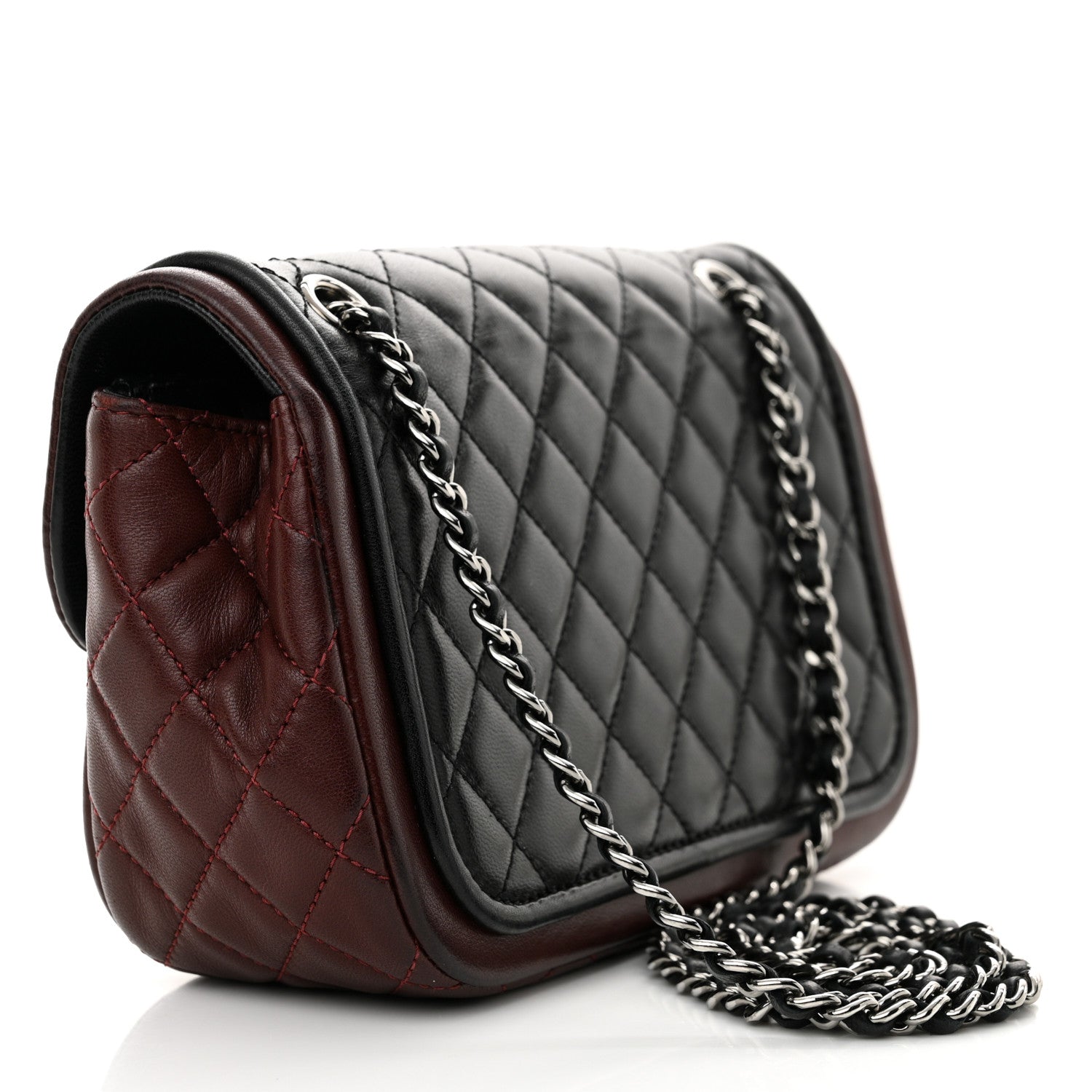 Chanel Lambskin Classic Twist Mini Rectangular Flap Black Burgundy 3 of 12