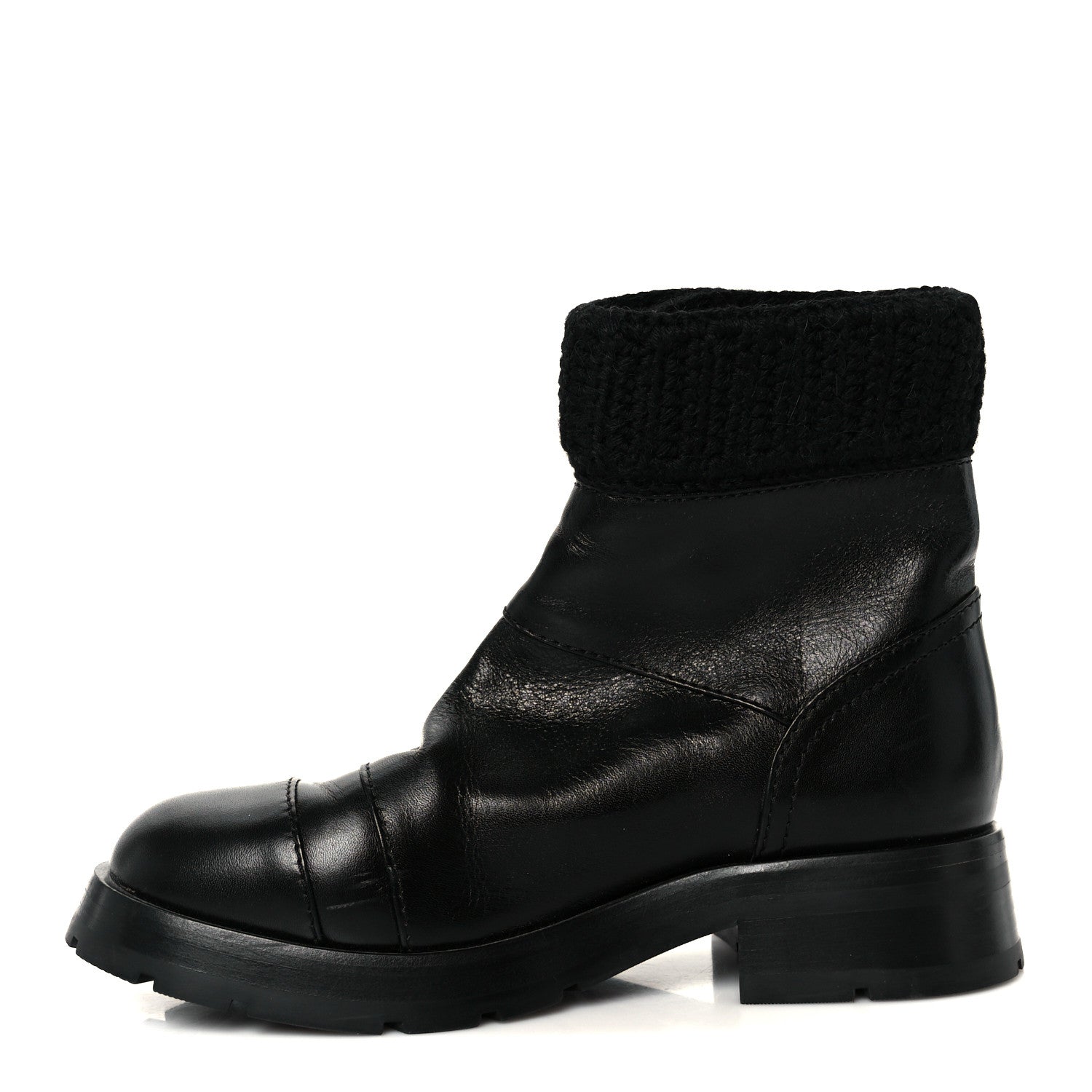 Chanel Calfskin Knit CC Short Boots 38 Black 1 of 10
