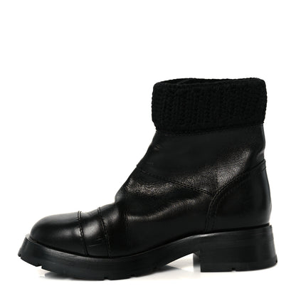Chanel Calfskin Knit CC Short Boots 38 Black 1 of 10