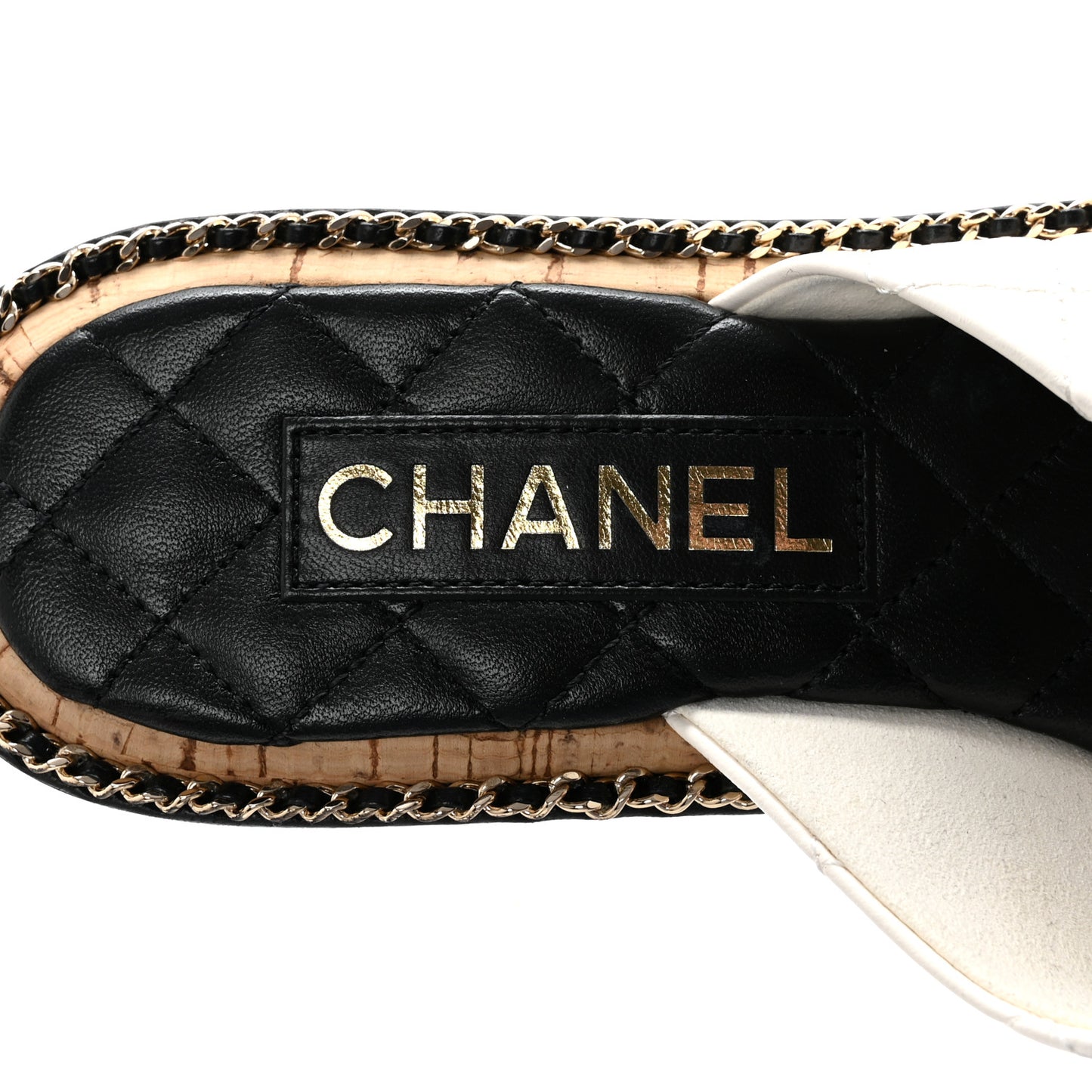 Lambskin Quilted Chain CC Sandals 38.5 White
