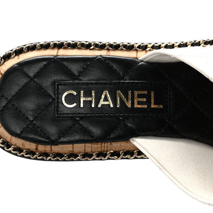 Chanel Lambskin Quilted Chain CC Sandals 38.5 White 16 of 18