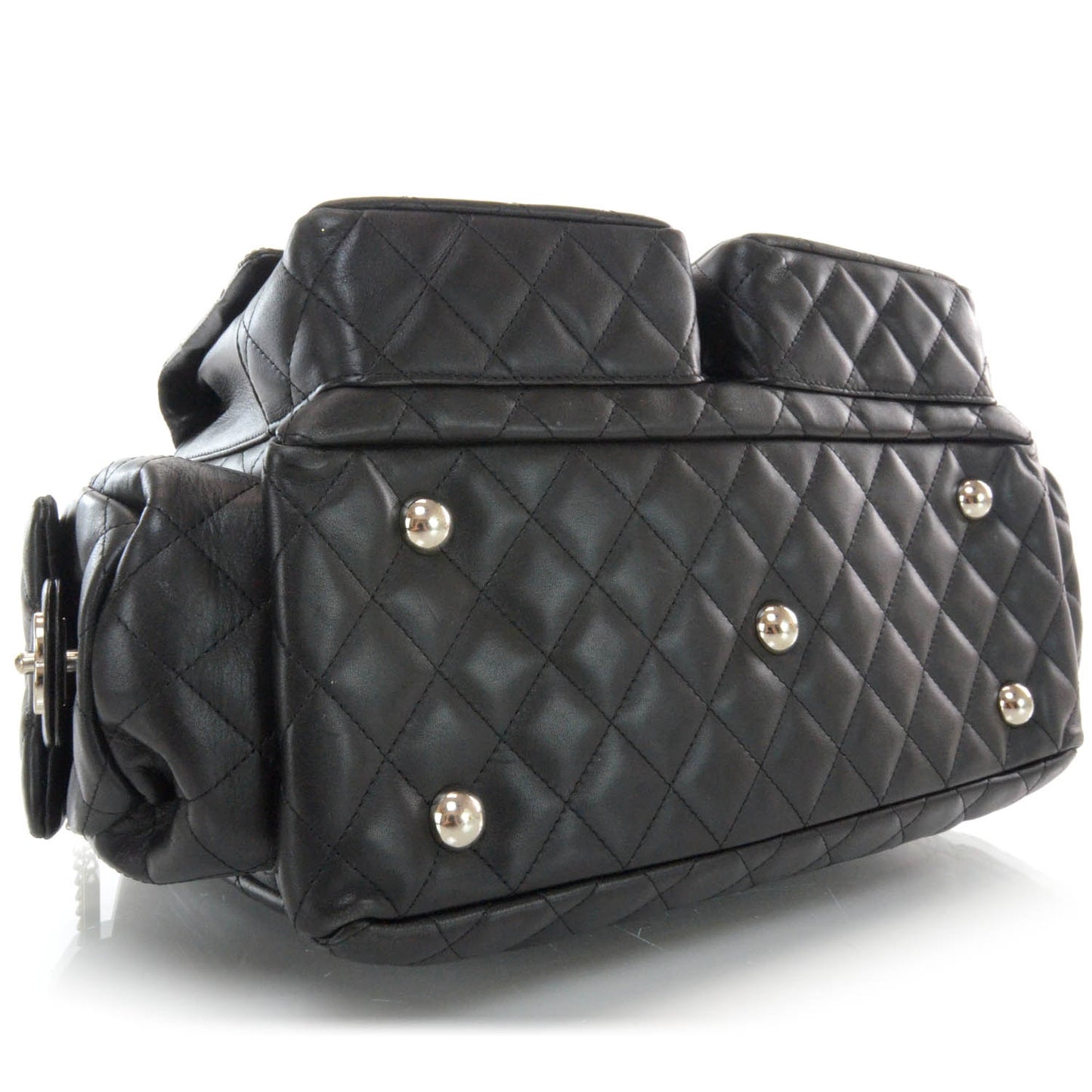 Calfskin Quilted Large Cambon Multipocket Reporter Black White