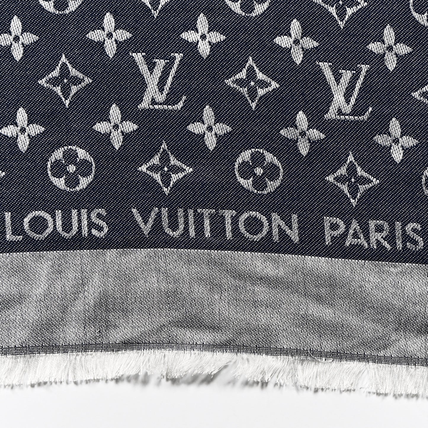 Wool Silk Monogram Denim Shawl Blue