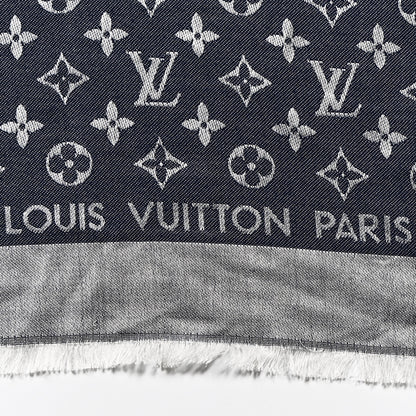 Louis Vuitton Wool Silk Monogram Denim Shawl Blue 2 of 4