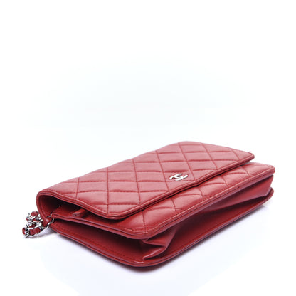 Chanel Lambskin Quilted Wallet on Chain WOC Red 4 of 16