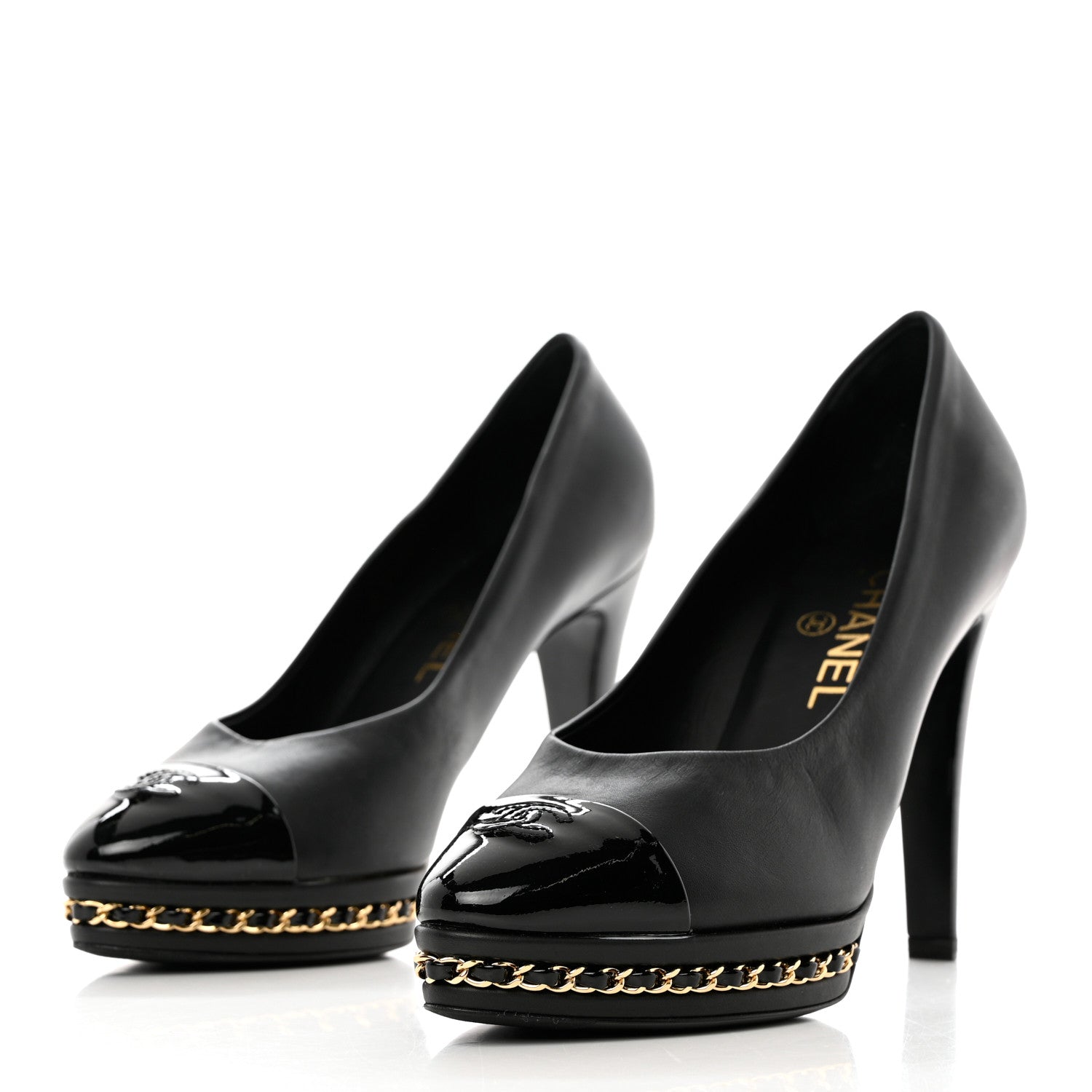 Chanel Lambskin CC Cap Toe Platform Chain Pumps 38 Black 3 of 13