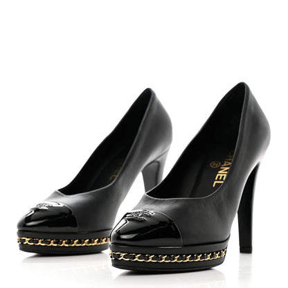 Chanel Lambskin CC Cap Toe Platform Chain Pumps 38 Black 3 of 13