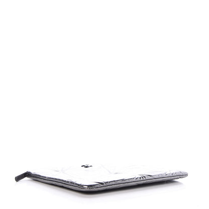 Chanel Metallic Lambskin Embossed Medium Cosmetic Pouch Silver 4 of 9