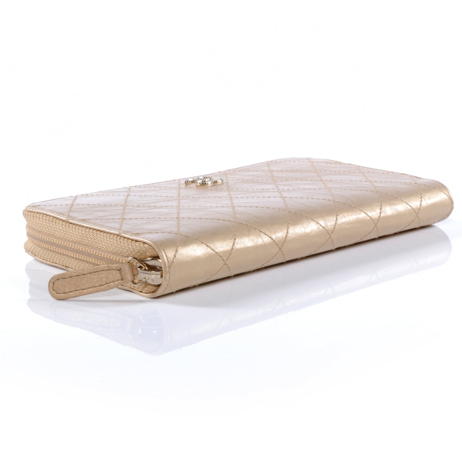 Chanel Calfskin Large Zip Around Wallet Gold 3 of 9