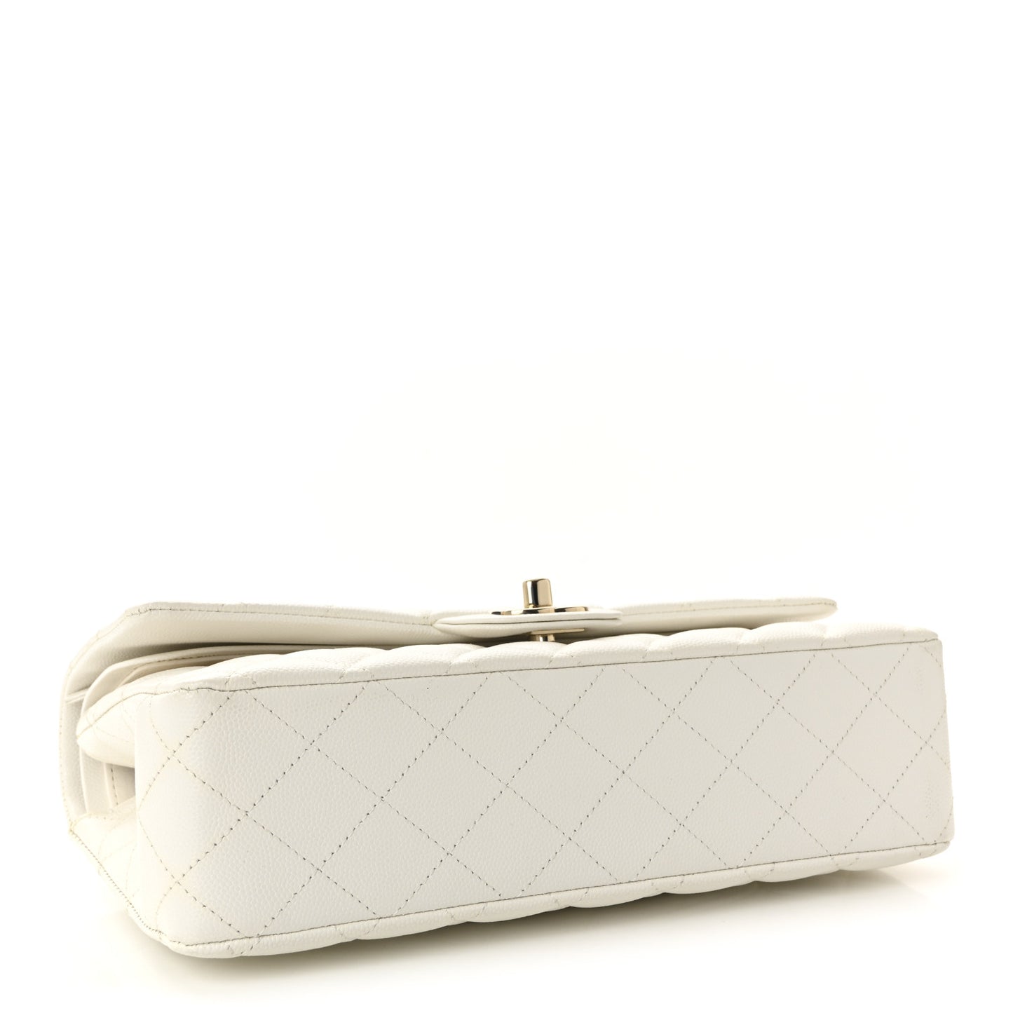 Caviar Quilted Medium Double Flap White