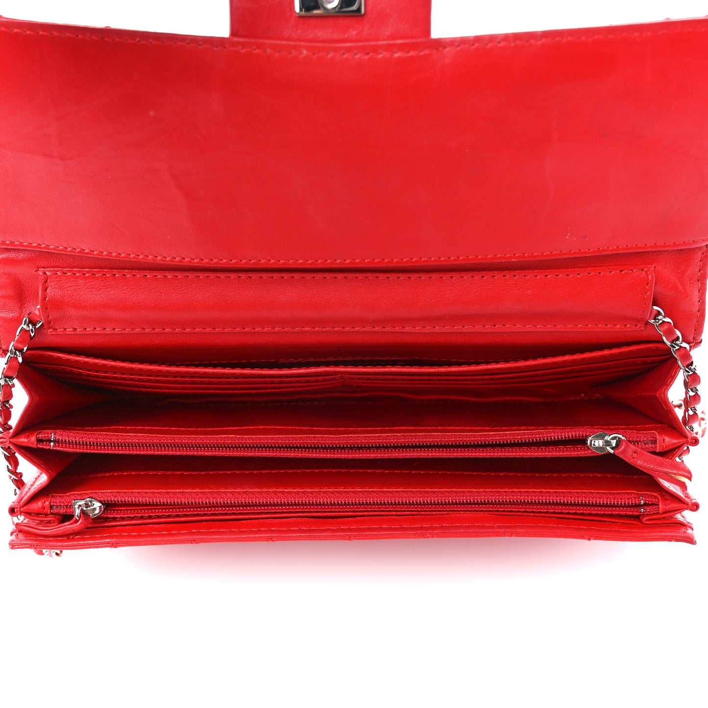 Lambskin Quilted Chain Clutch Flap Red