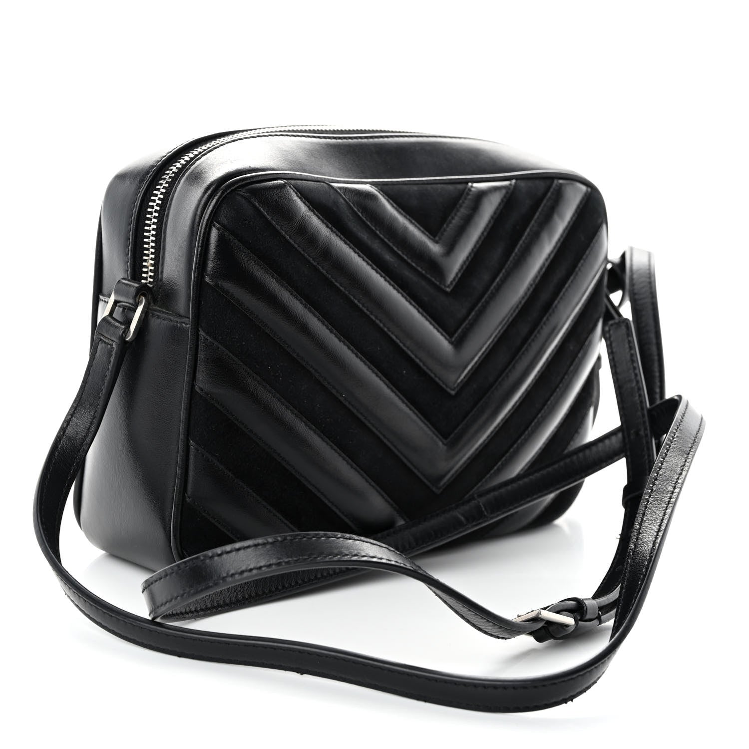 Saint Laurent Calfskin Suede Matelasse Monogram Lou Camera Bag Black 3 of 9