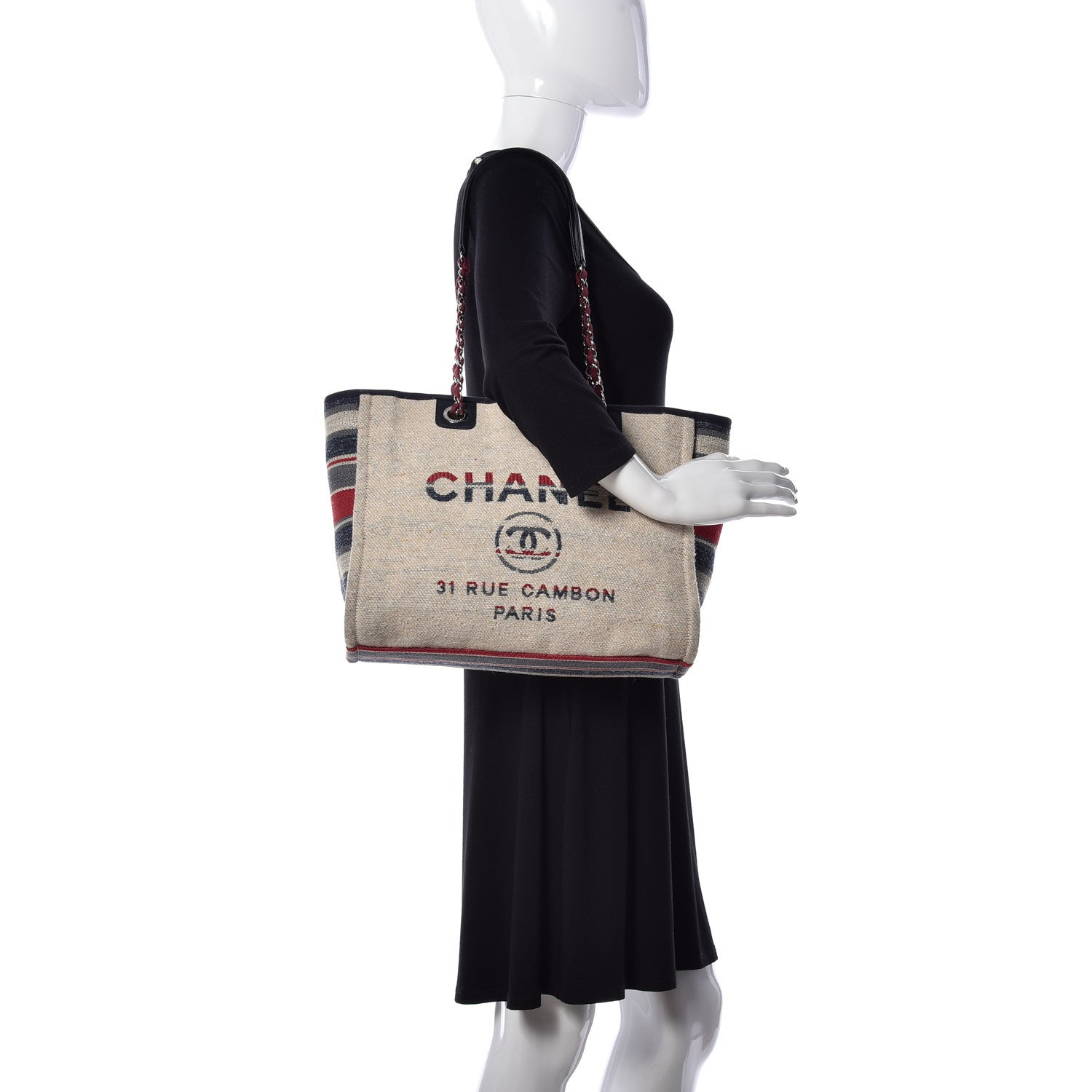 Chanel Striped Canvas Small Deauville Tote Beige 2 of 8