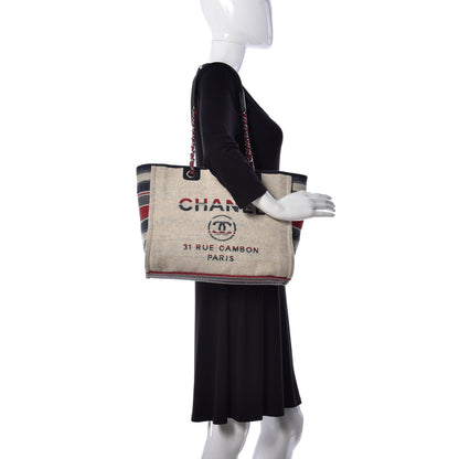 Chanel Striped Canvas Small Deauville Tote Beige 2 of 8
