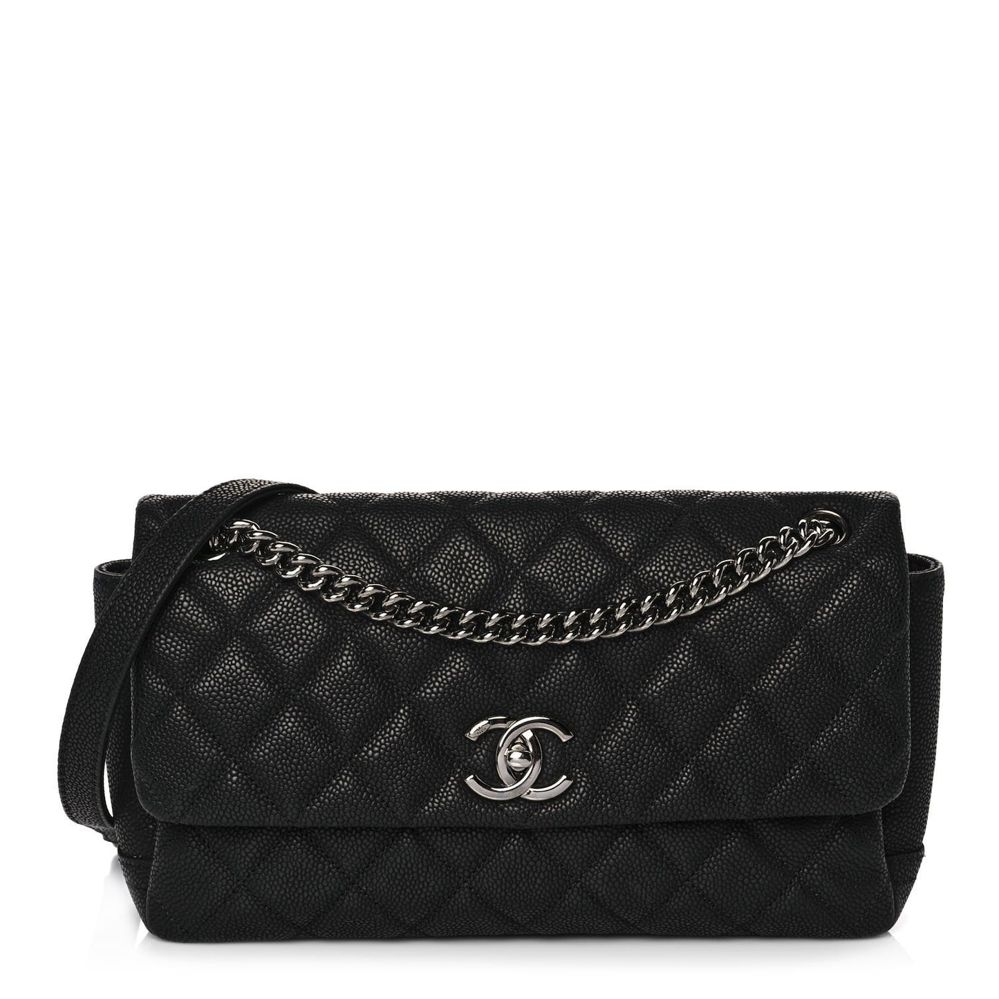 Iridescent Caviar Quilted Medium Lady Pearly Flap Black