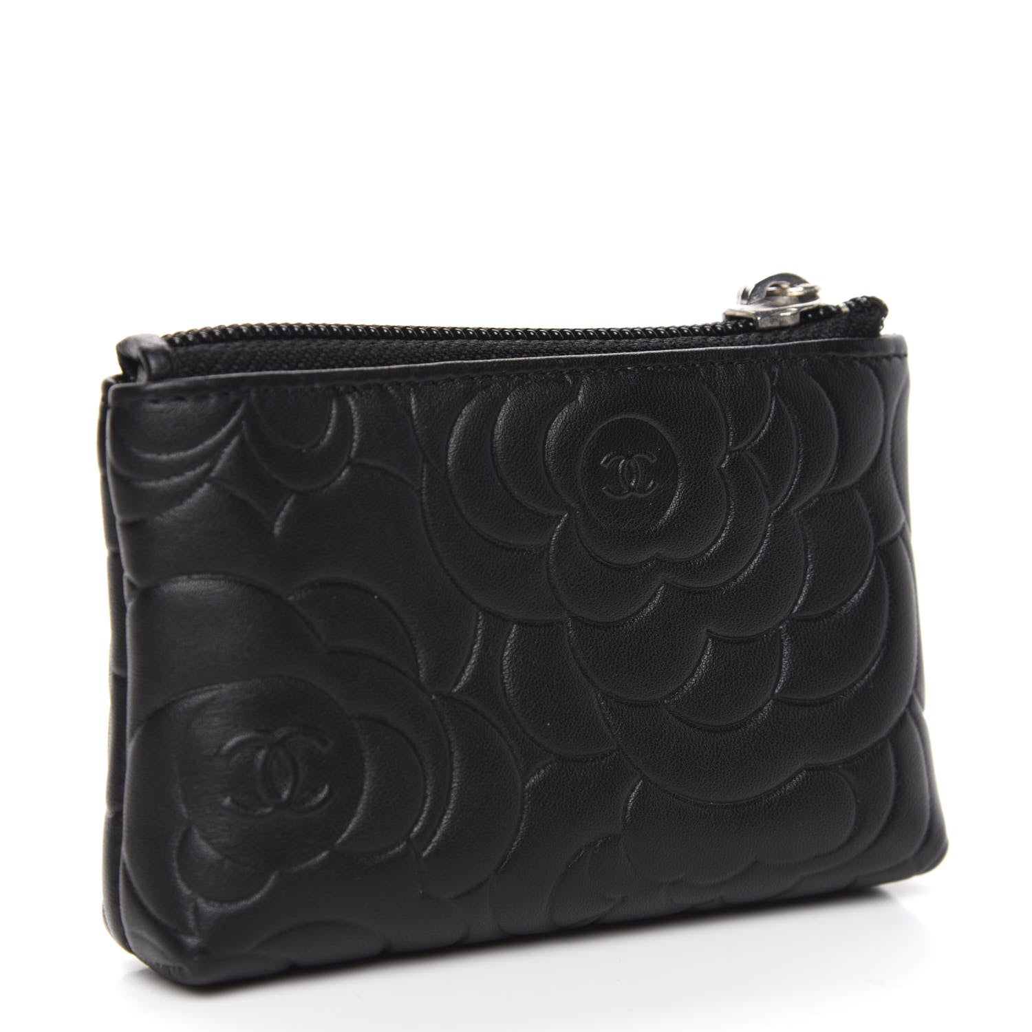 Chanel Lambskin Camellia Embossed Key Holder Case Black 3 of 8