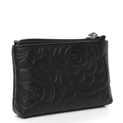 Chanel Lambskin Camellia Embossed Key Holder Case Black 3 of 8