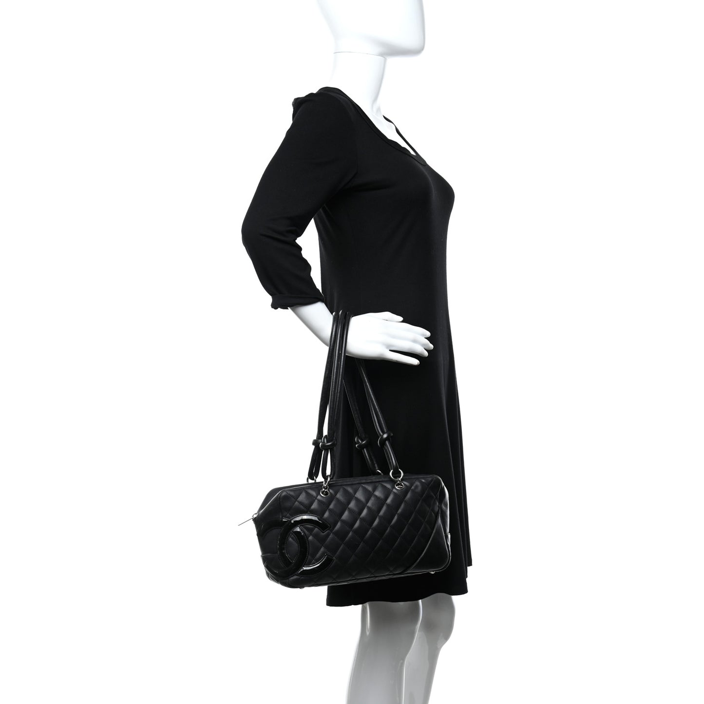 Calfskin Quilted Large Cambon Bowler Black