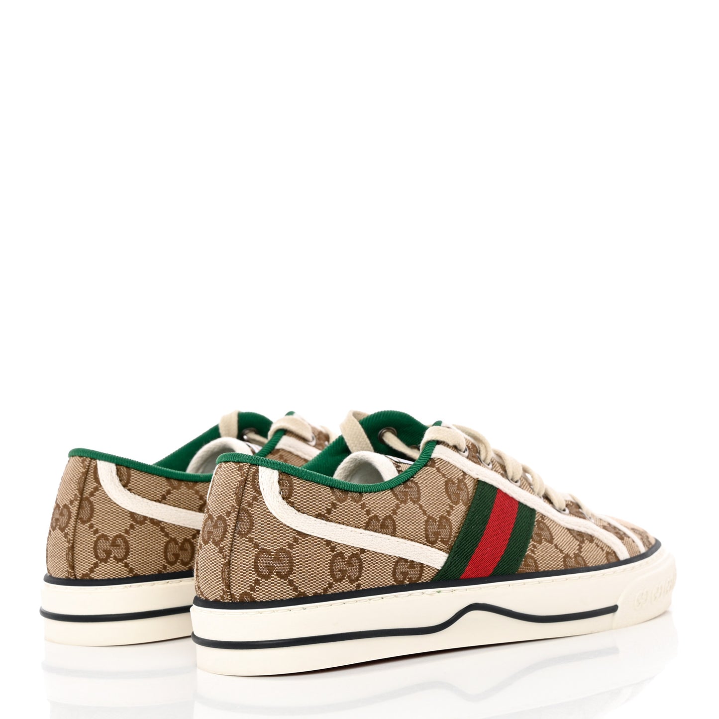 GG Monogram Web Womens 1977 Tennis Sneakers 37.5 Beige Ebony Mystic White