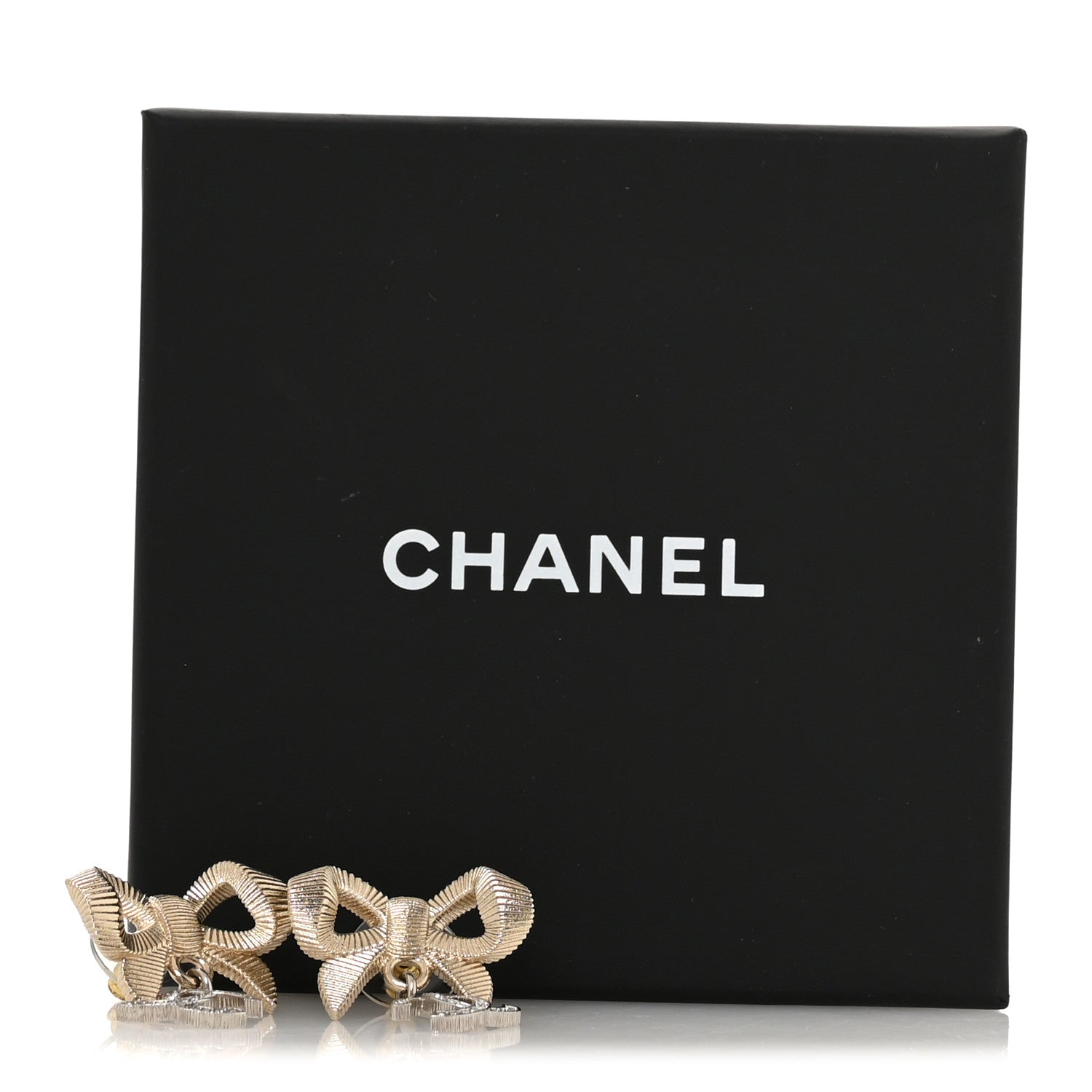 Chanel Crystal CC Bow Drop Earrings Gold 5 of 5