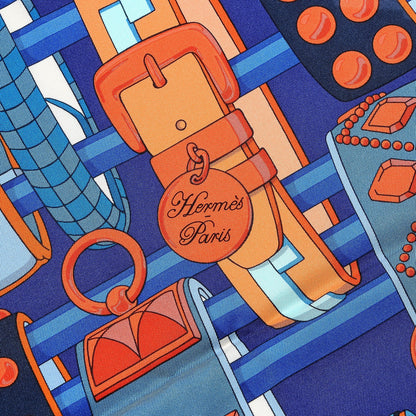 Hermes Silk Colliers de Chiens Giant Scarf 140 Indigo Orange Cobalt 5 of 7