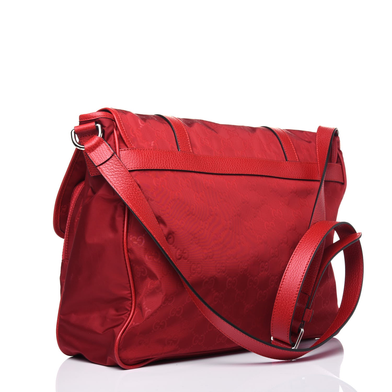 Gucci Nylon Monogram Double Buckle Flap Messenger Bag Vibrant Red 3 of 11
