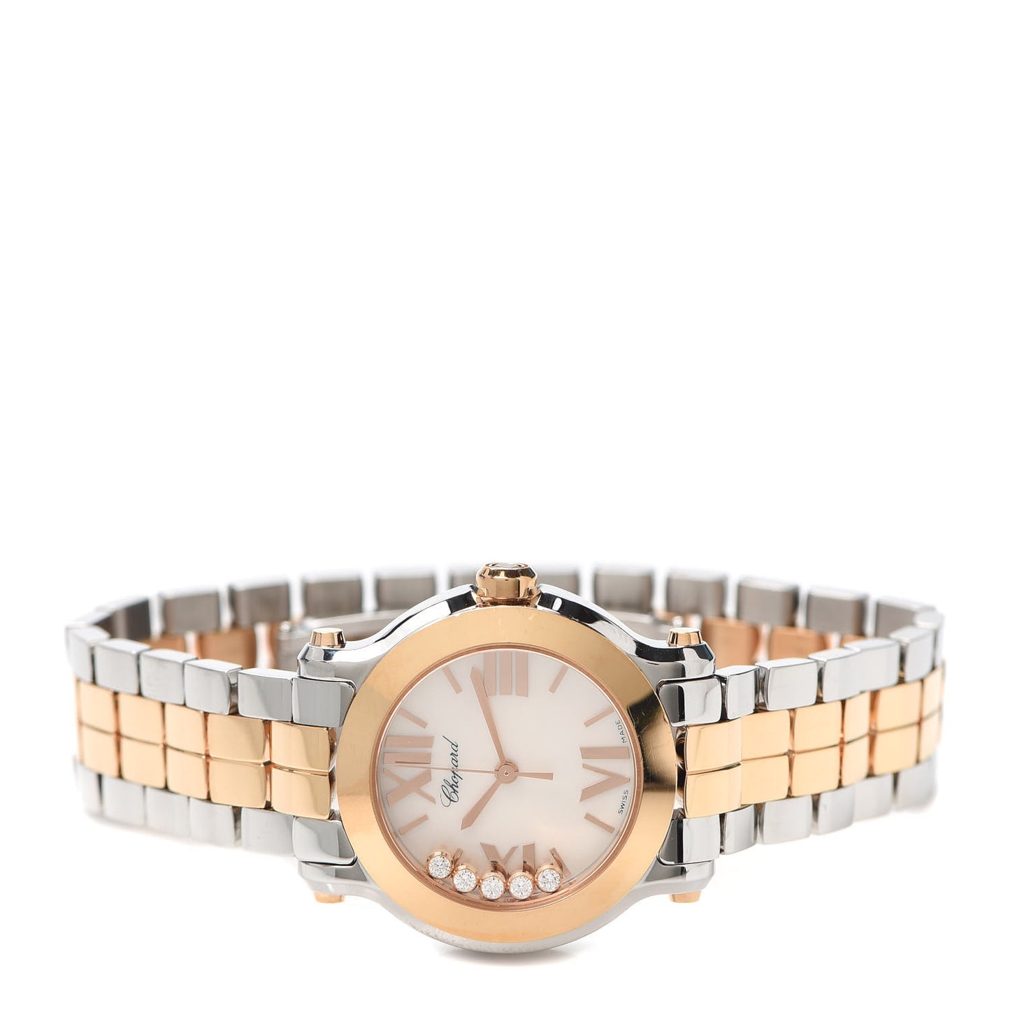 Stainless Steel 18K Rose Gold 5 Diamond 30mm Happy Sport Automatic Watch