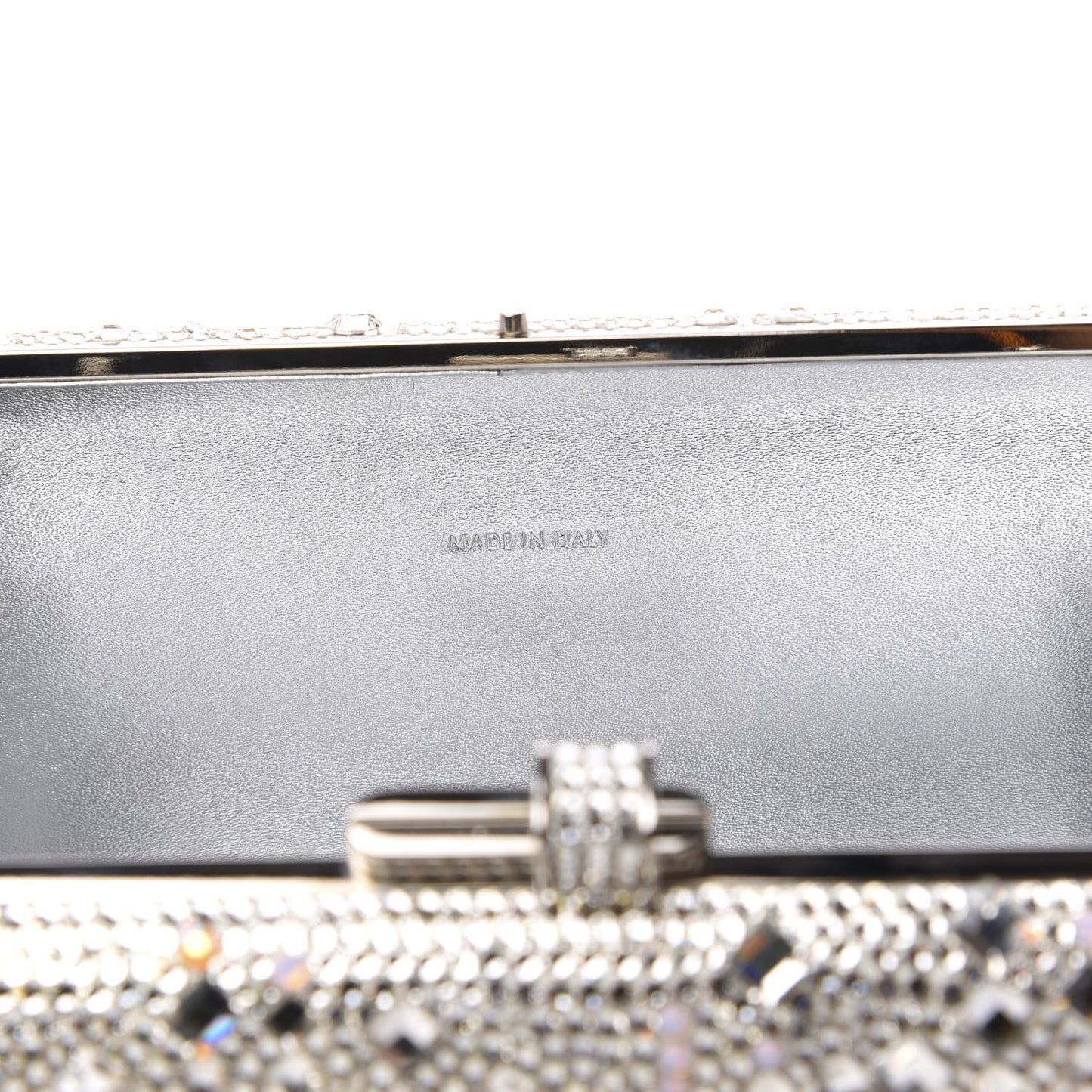 Crystal Embellished Slim Slide Minaudiere Clutch Silver