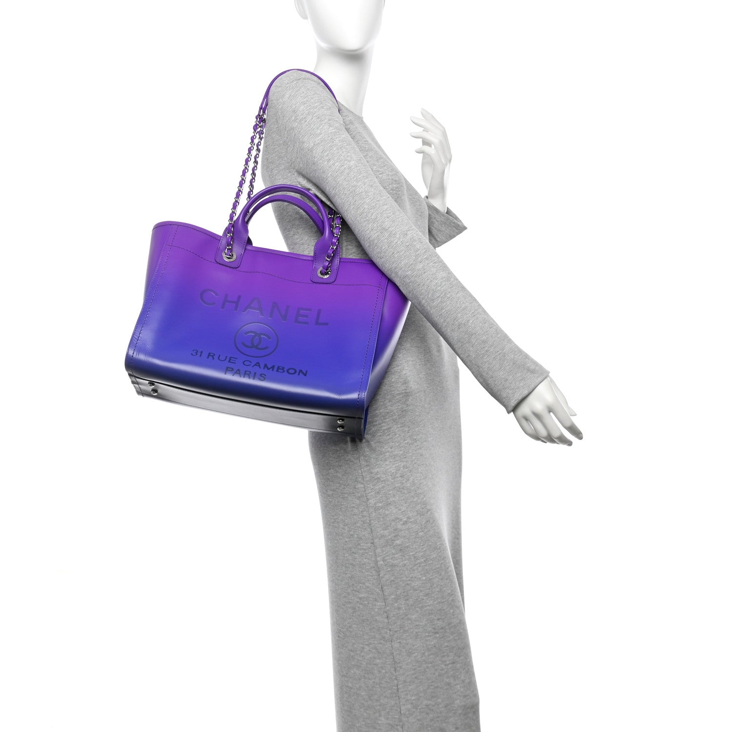 Chanel Shaded Calfskin Small Deauville Tote Purple Blue 2 of 12